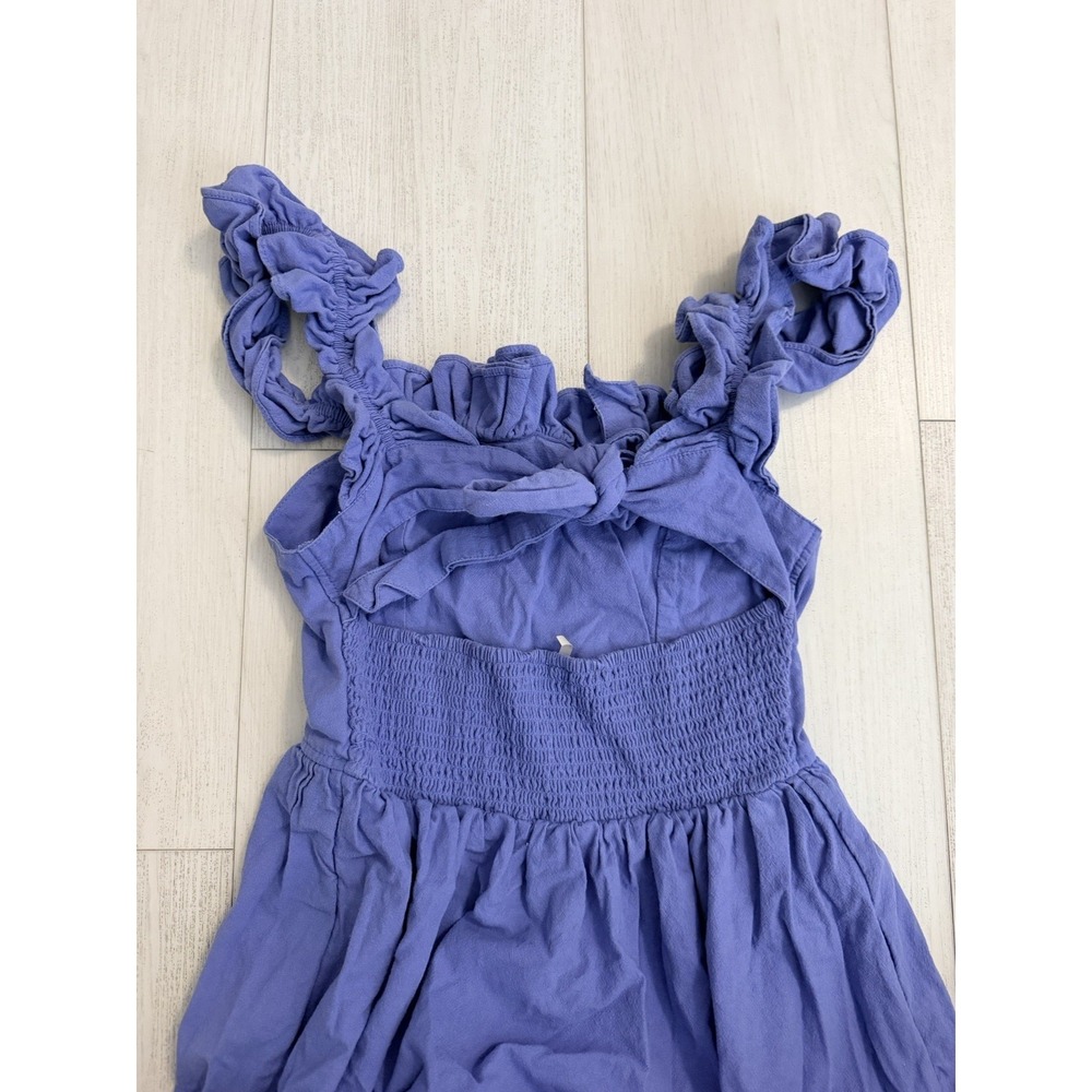 Free People Ruffle It Up Midi Dress Tie Back 100% Cotton Boho Size M Blue - Picture 6 of 10